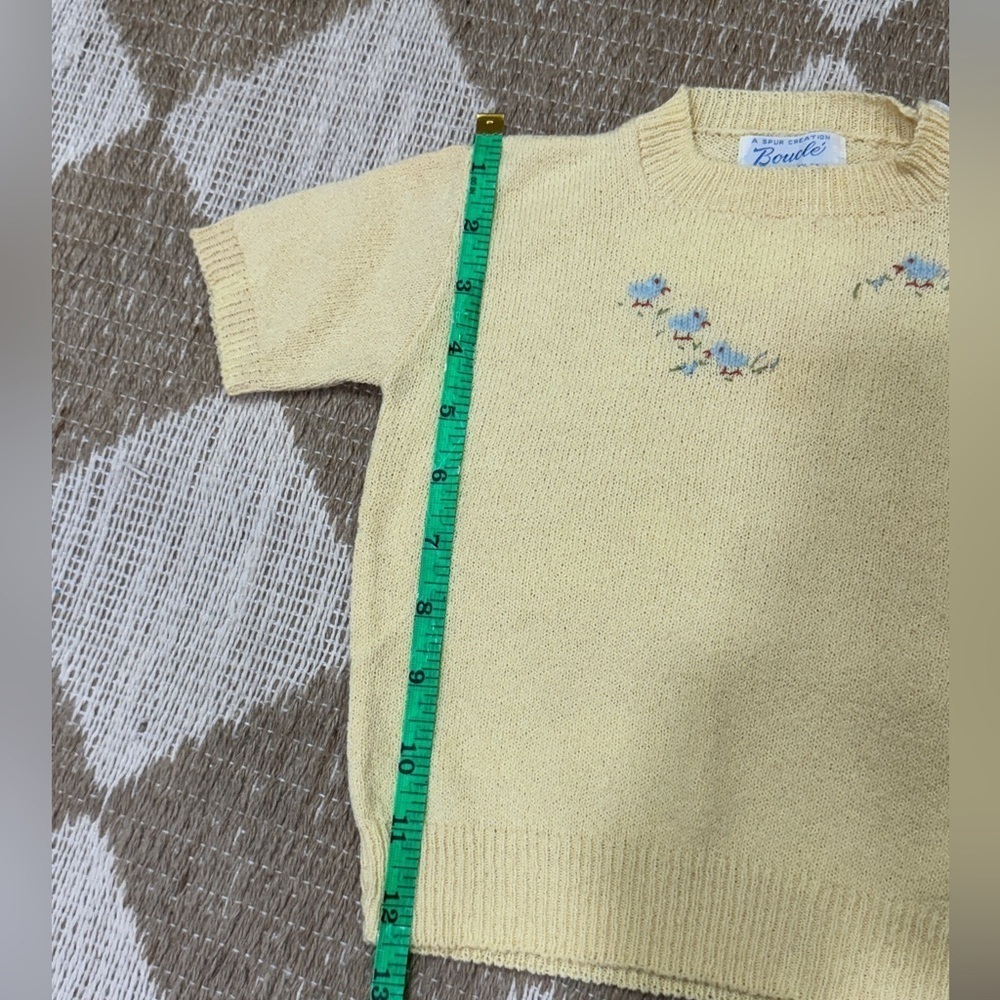 Vintage 60s baby embroidered Knit Sweater Bouclé Ducks unisex short sleeve top - Picture 6 of 7
